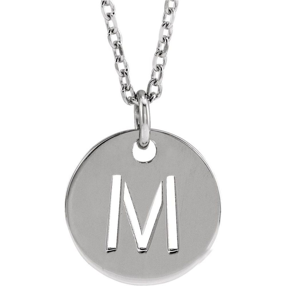 Sterling Silver Initial M, Small 10mm Pierced Disc Necklace, 16-18 In.